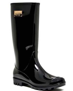 Nicole Miller New York Rain Boots, Black Glossy Rubber, Size 8